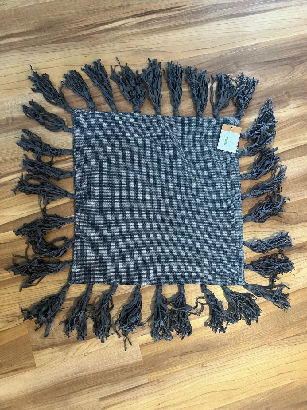 Pottery Barn Gray Fringed Square Pillow Cover